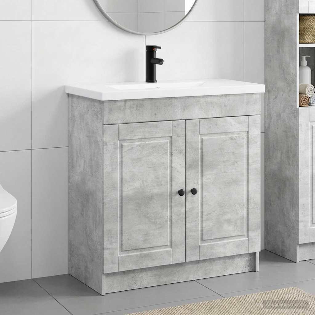 Badkamermeubelset Betongrijs 56 x 37,5 x 81 cm Bewerkt hout