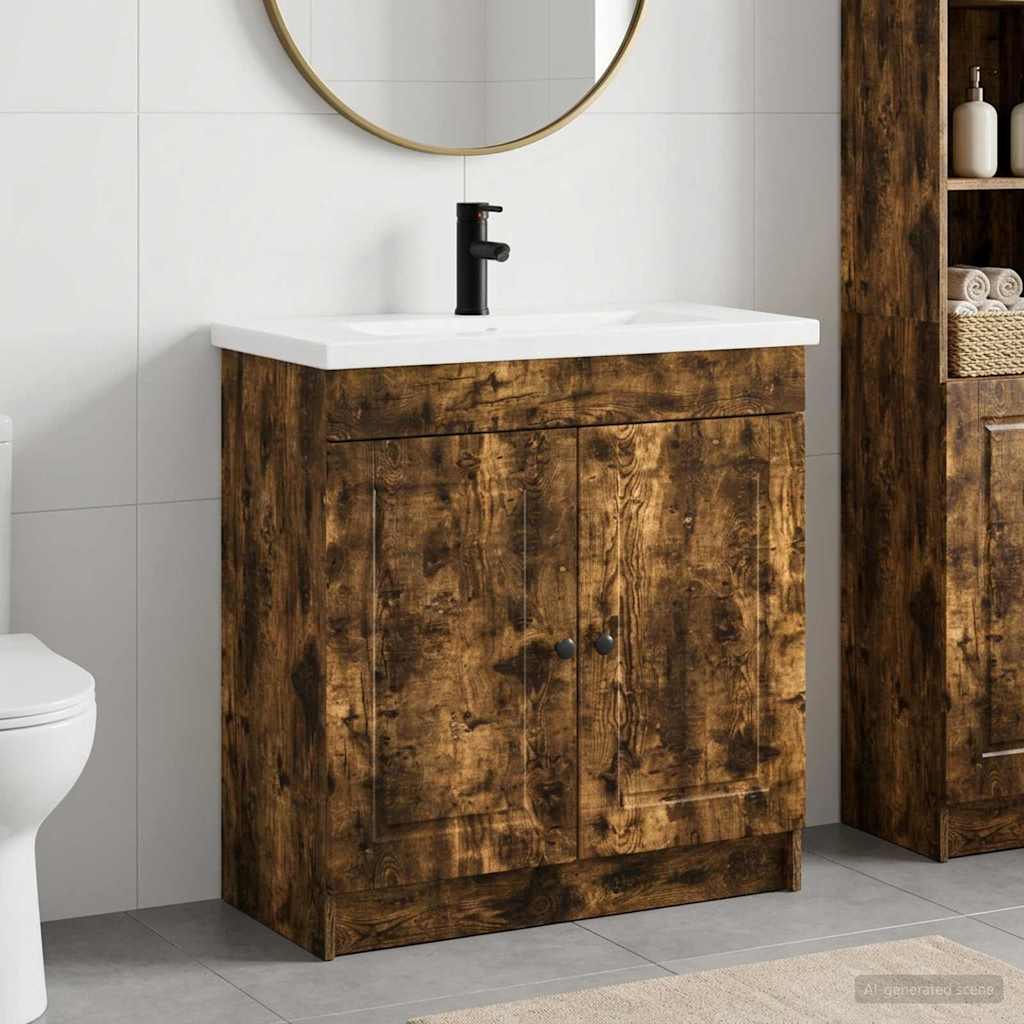 Badkamermeubelset Gerookt eiken 56 x 37,5 x 81 cm Bewerkt hout