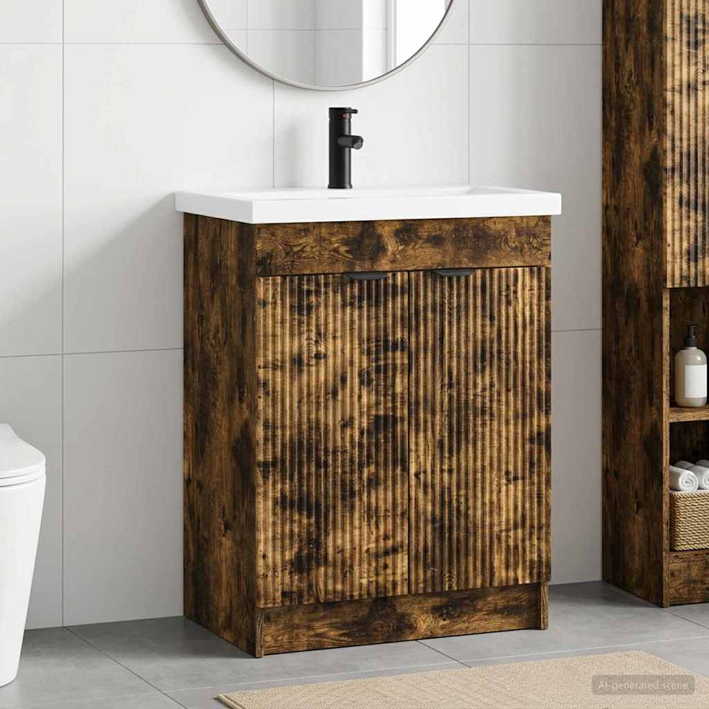 Badkamermeubelset Gerookt eiken 56 x 37,5 x 81 cm Bewerkt hout