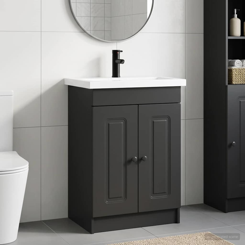 Badkamermeubelset Zwart 56 x 37,5 x 81 cm Bewerkt hout