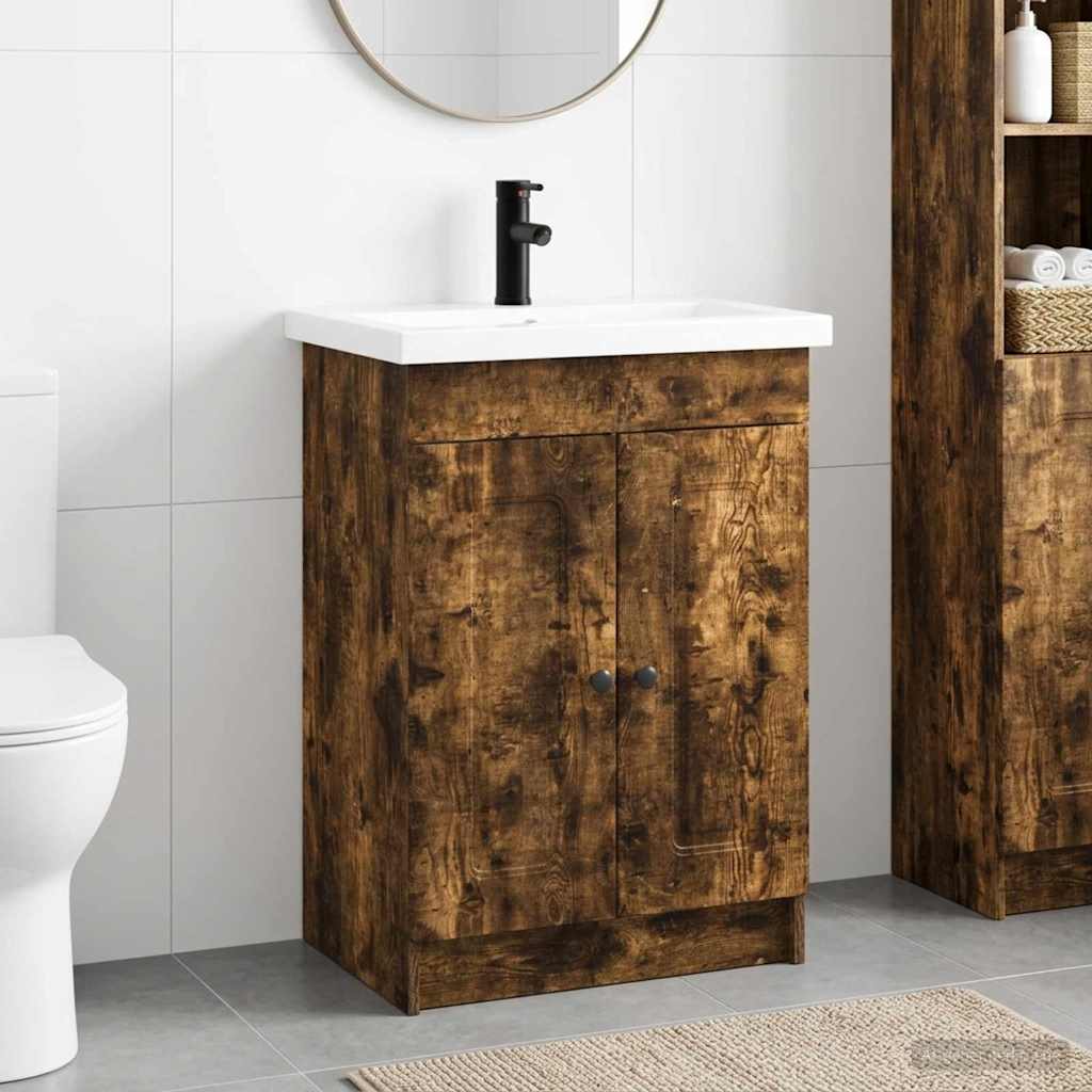 Badkamermeubelset Gerookt eiken 56 x 37,5 x 81 cm Bewerkt hout