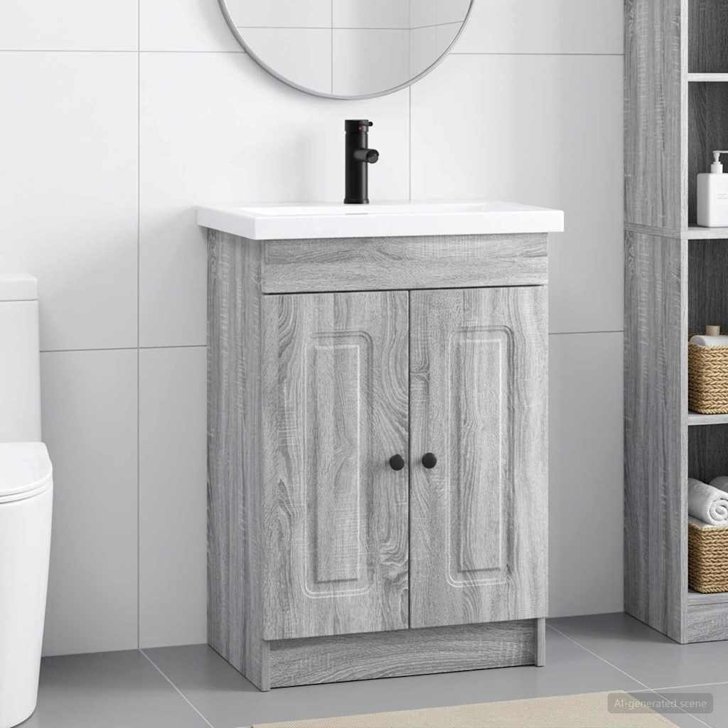 Badkamermeubelset Grijs Sonoma 56 x 37,5 x 81 cm Bewerkt hout