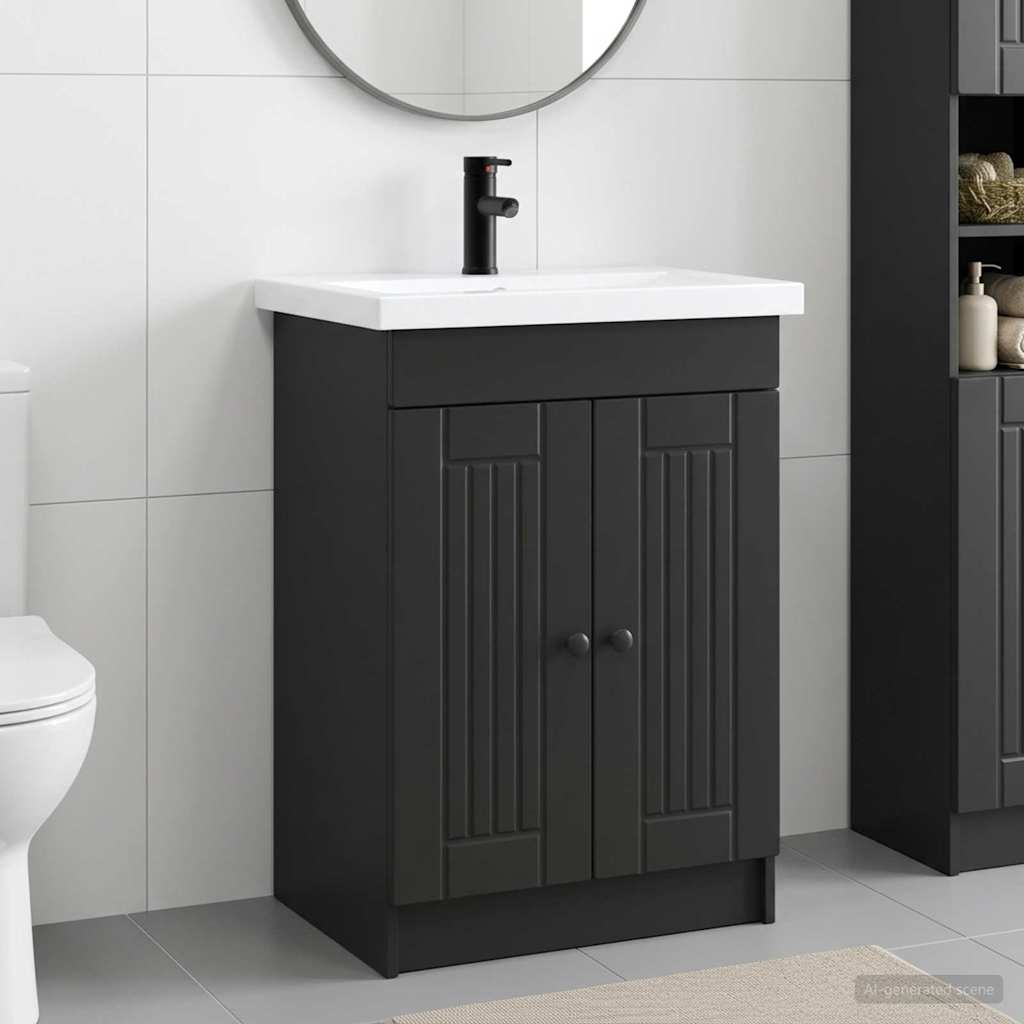 Badkamermeubelset Zwart 56 x 37,5 x 81 cm Bewerkt hout