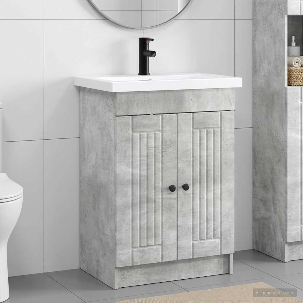 Badkamermeubelset Betongrijs 56 x 37,5 x 81 cm Bewerkt hout