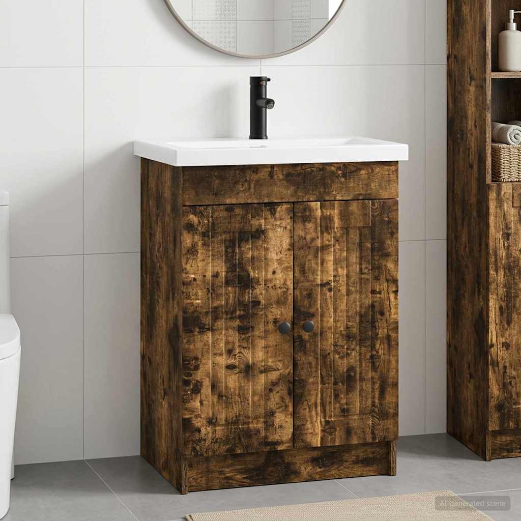Badkamermeubelset Gerookt eiken 56 x 37,5 x 81 cm Bewerkt hout