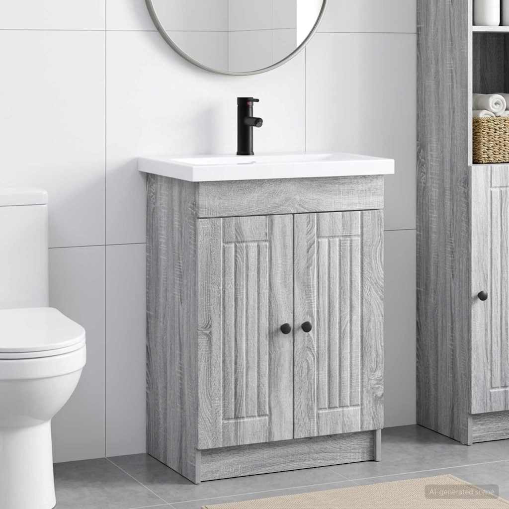 Badkamermeubelset Grijs Sonoma 56 x 37,5 x 81 cm Bewerkt hout – afbeelding 1