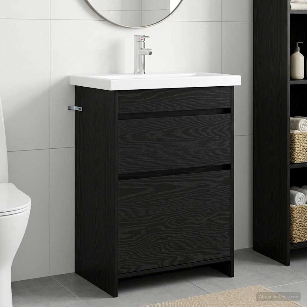 Badkamermeubelset Zwart eiken 61 x 40 x 84,5 cm Bewerkt hout