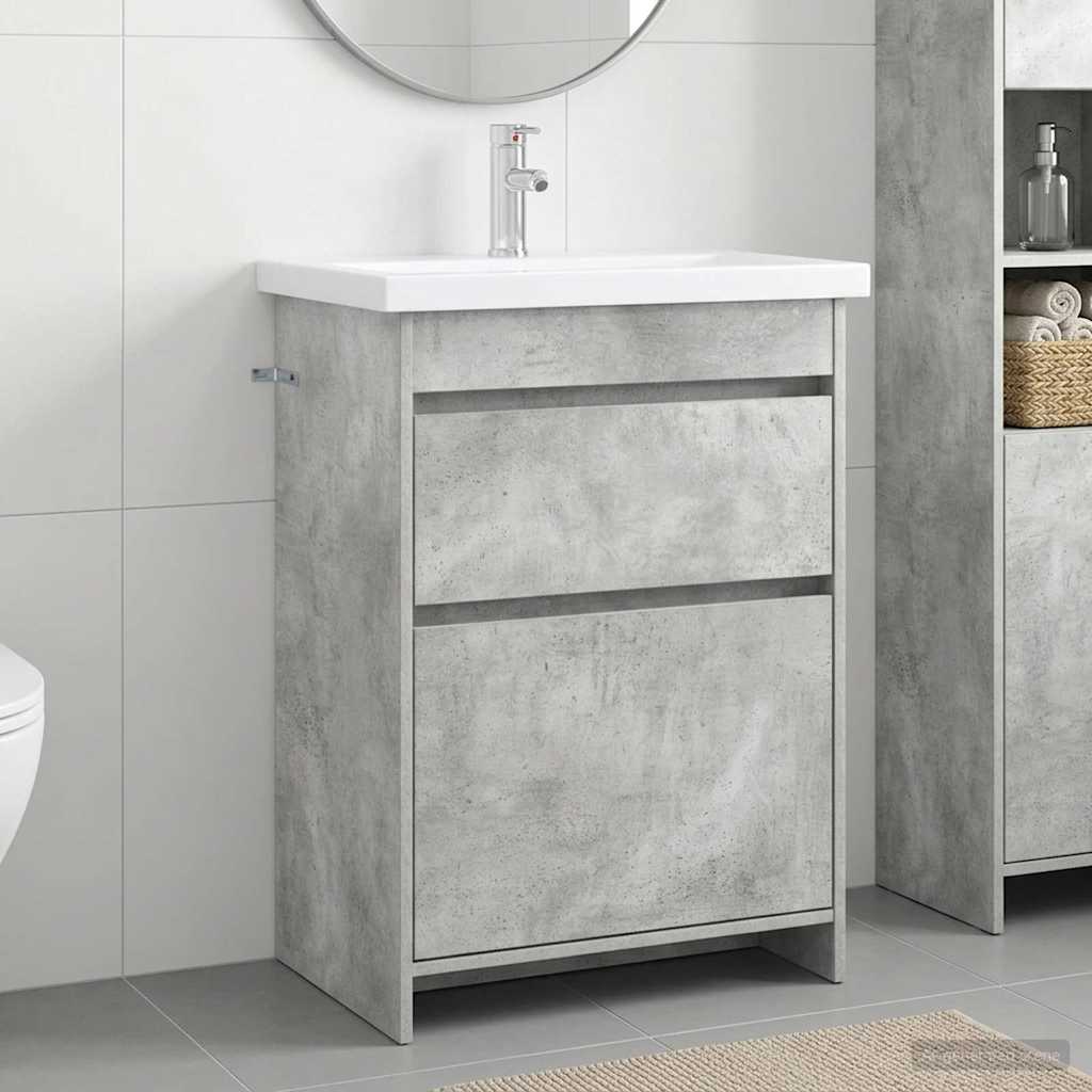 Badkamermeubelset Betongrijs 61 x 40 x 84,5 cm Bewerkt hout