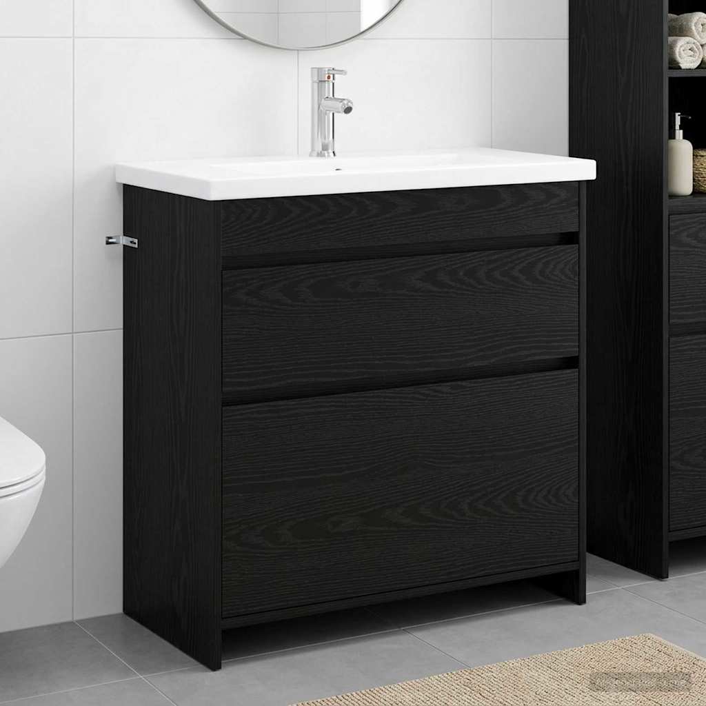 Badkamermeubelset Zwart eiken 81 x 40 x 84,5 cm Bewerkt hout