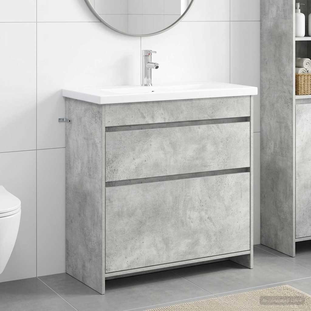 Badkamermeubelset Betongrijs 81 x 40 x 84,5 cm Bewerkt hout