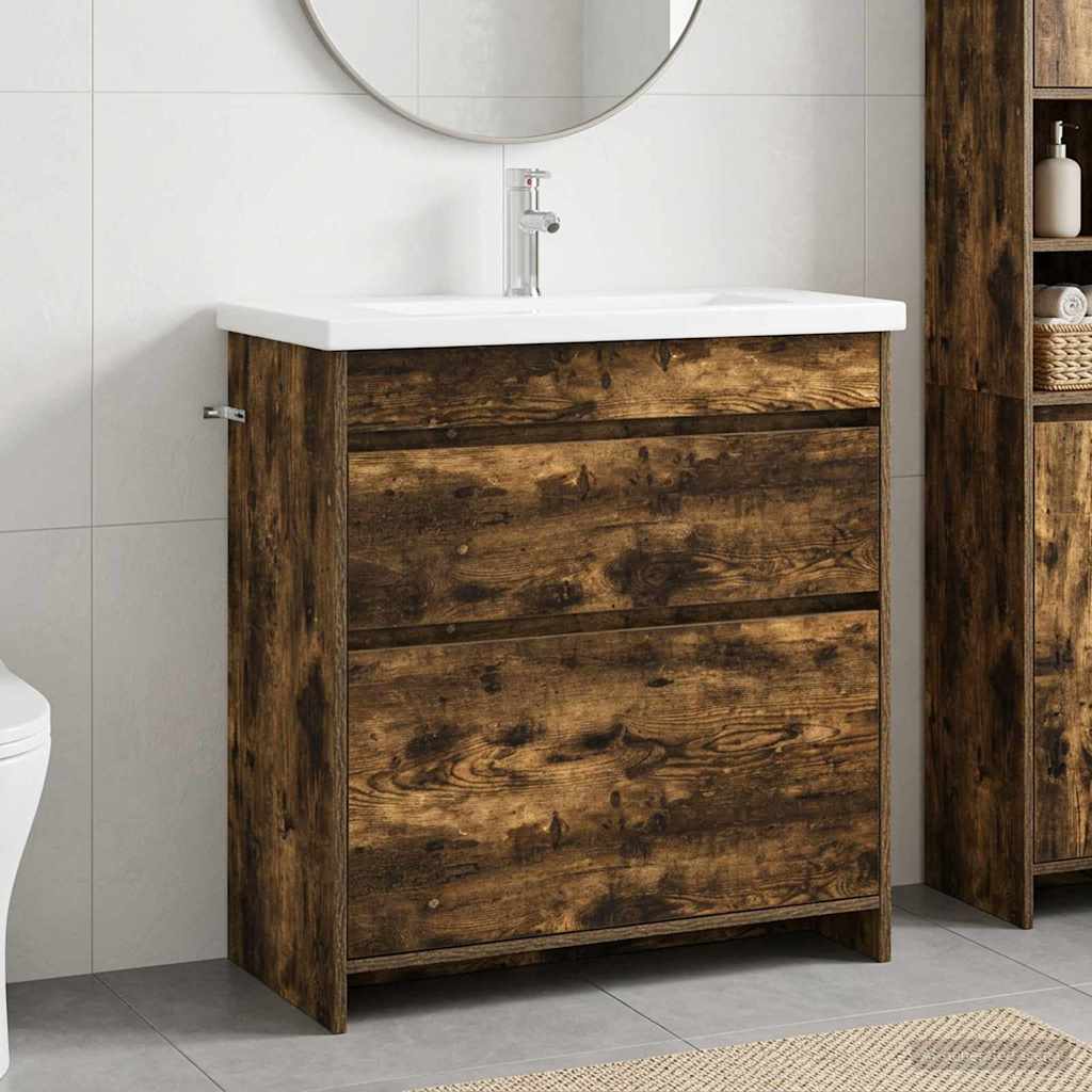 Badkamermeubelset Gerookt eiken 81 x 40 x 84,5 cm Bewerkt hout