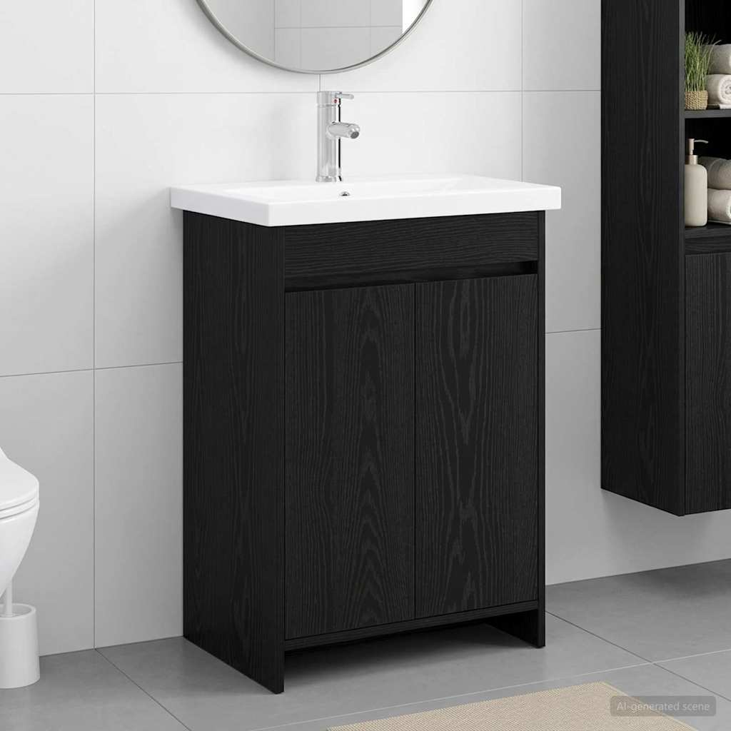 Badkamermeubelset Zwart eiken 61 x 40 x 84,5 cm Bewerkt hout