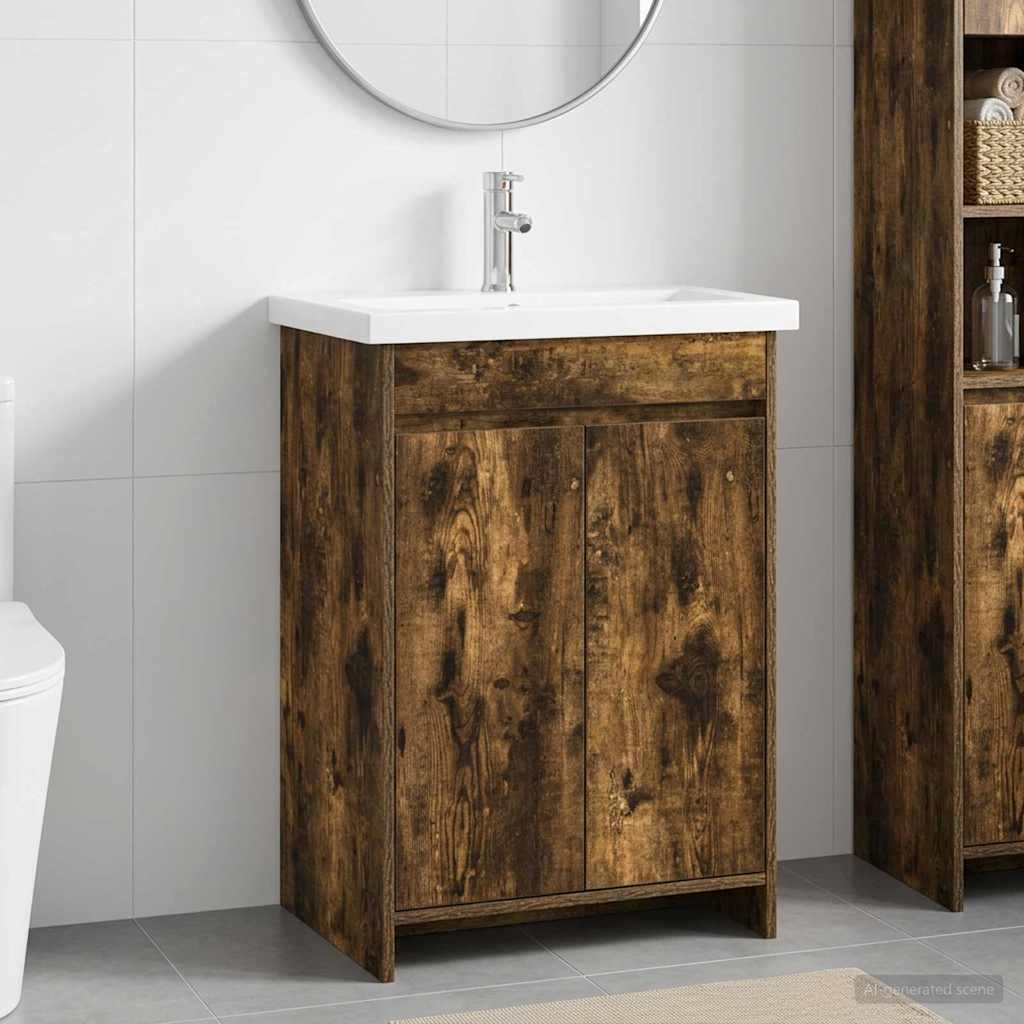 Badkamermeubelset Gerookt eiken 61 x 40 x 84,5 cm Bewerkt hout