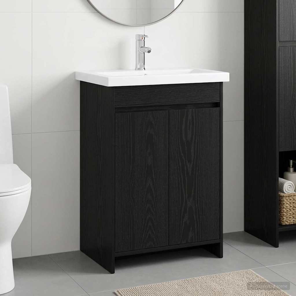 Badkamermeubelset Zwart eiken 81 x 40 x 84,5 cm Bewerkt hout