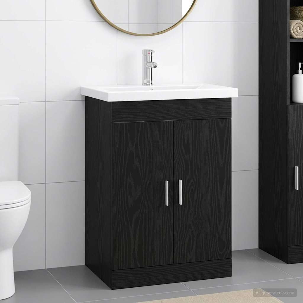 Badkamermeubelset Zwart eiken 61 x 40 x 84,5 cm Bewerkt hout