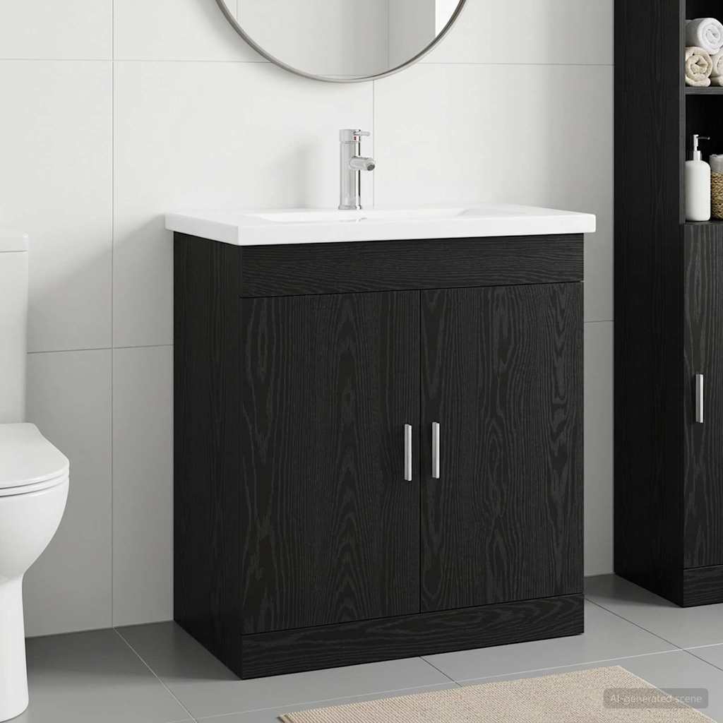 Badkamermeubelset Zwart eiken 81 x 40 x 84,5 cm Bewerkt hout