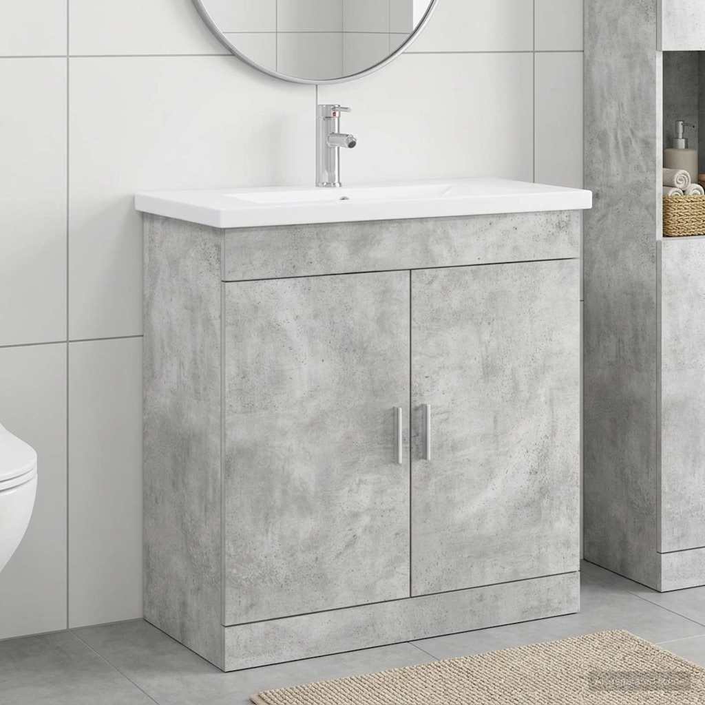 Badkamermeubelset Betongrijs 81 x 40 x 84,5 cm Bewerkt hout