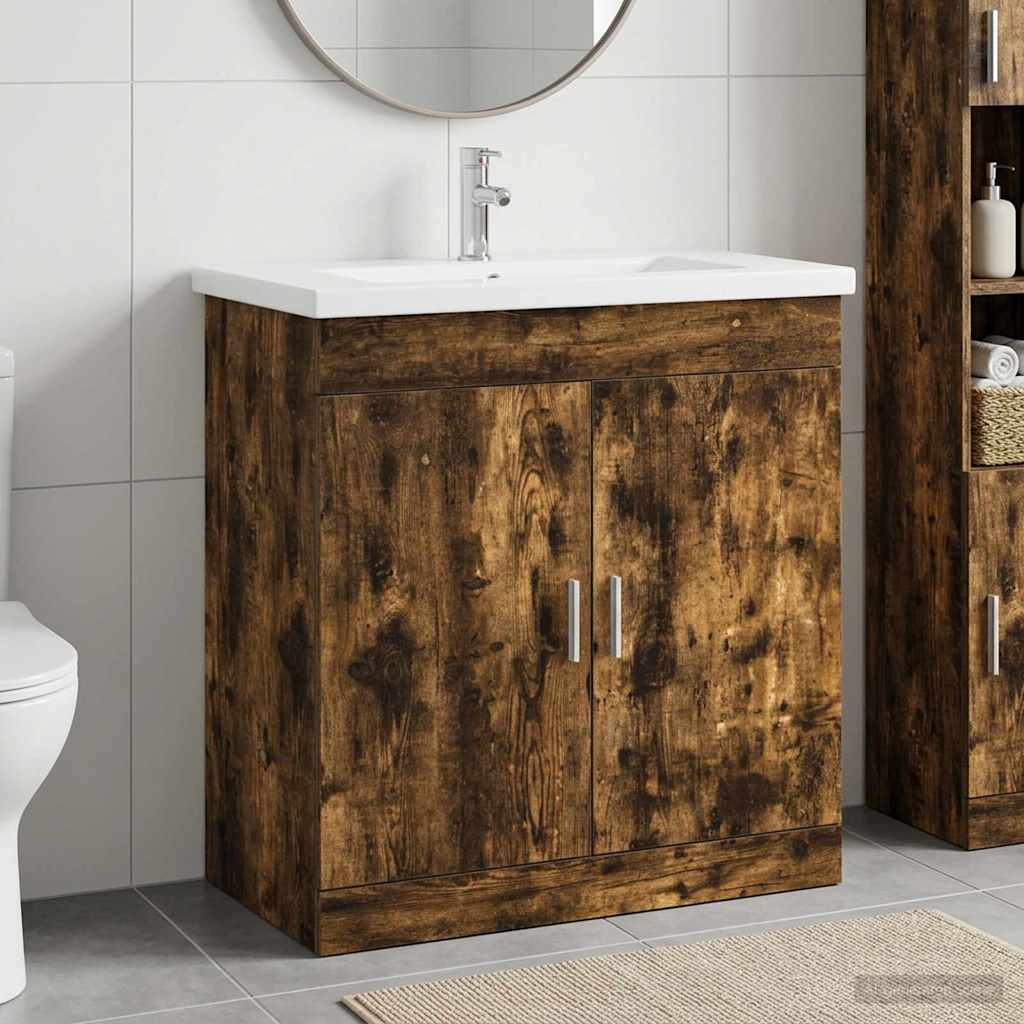 Badkamermeubelset Gerookt eiken 81 x 40 x 84,5 cm Bewerkt hout
