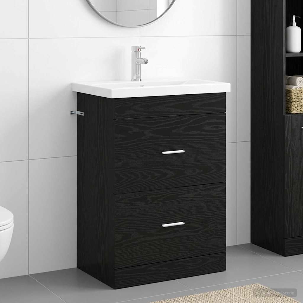 Badkamermeubelset Zwart eiken 61 x 40 x 84,5 cm Bewerkt hout