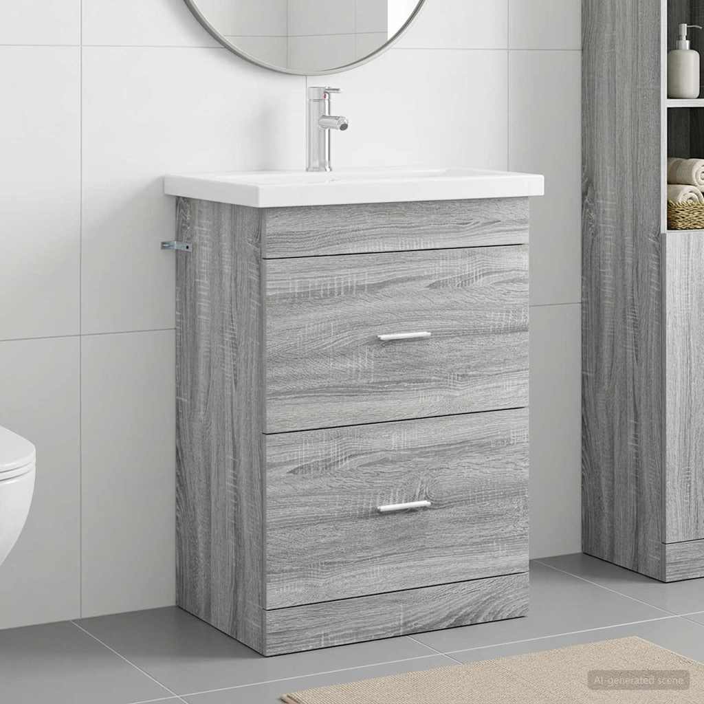 Badkamermeubelset Grijs Sonoma 61 x 40 x 84,5 cm Bewerkt hout