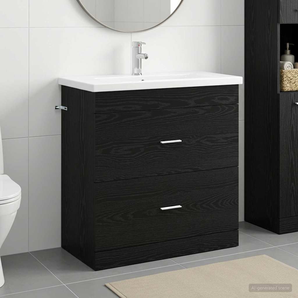 Badkamermeubelset Zwart eiken 81 x 40 x 84,5 cm Bewerkt hout