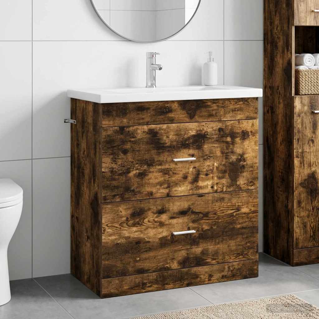 Badkamermeubelset Gerookt eiken 81 x 40 x 84,5 cm Bewerkt hout