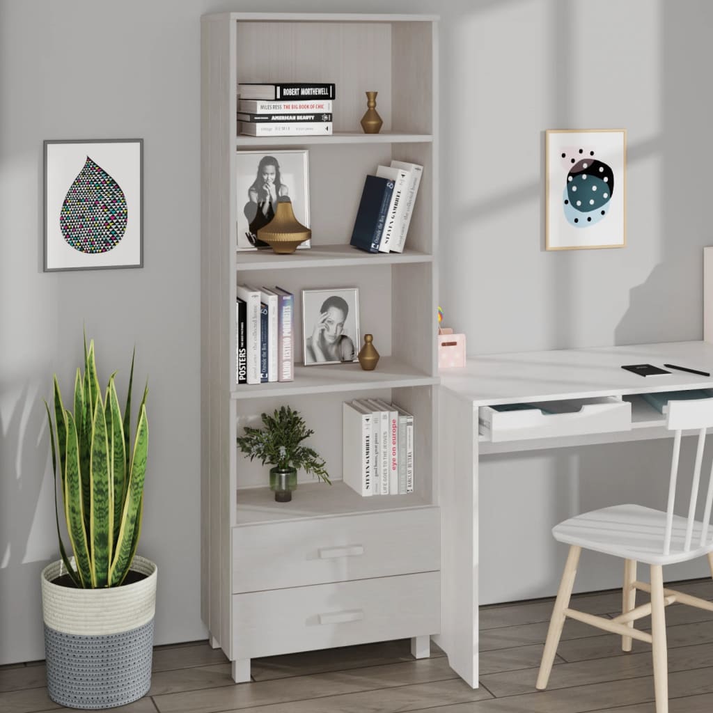 Hoge kast HAMAR 60x35x180 cm massief grenenhout wit