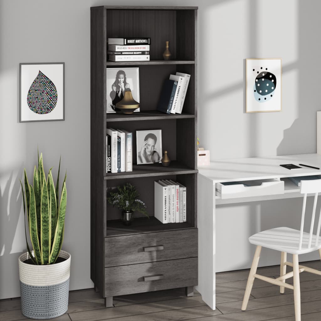 Hoge kast HAMAR 60x35x180 cm massief grenenhout lichtgrijs