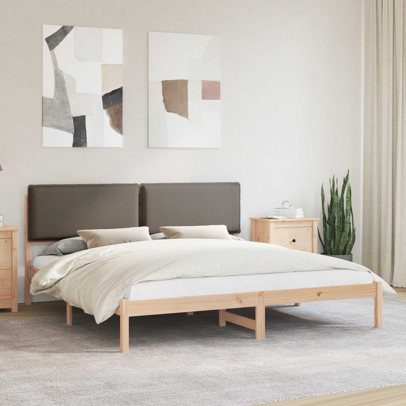 Bedframe met Gevoerd Hoofdgedeelte Taupe 200 x 200 cm – afbeelding 1