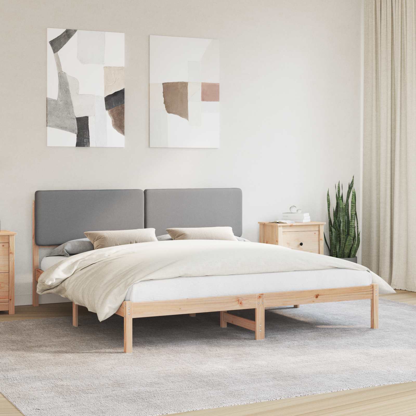 Bedframe met Gevoerd Hoofdgedeelte Lichtgrijs 200 x 200 cm – afbeelding 1