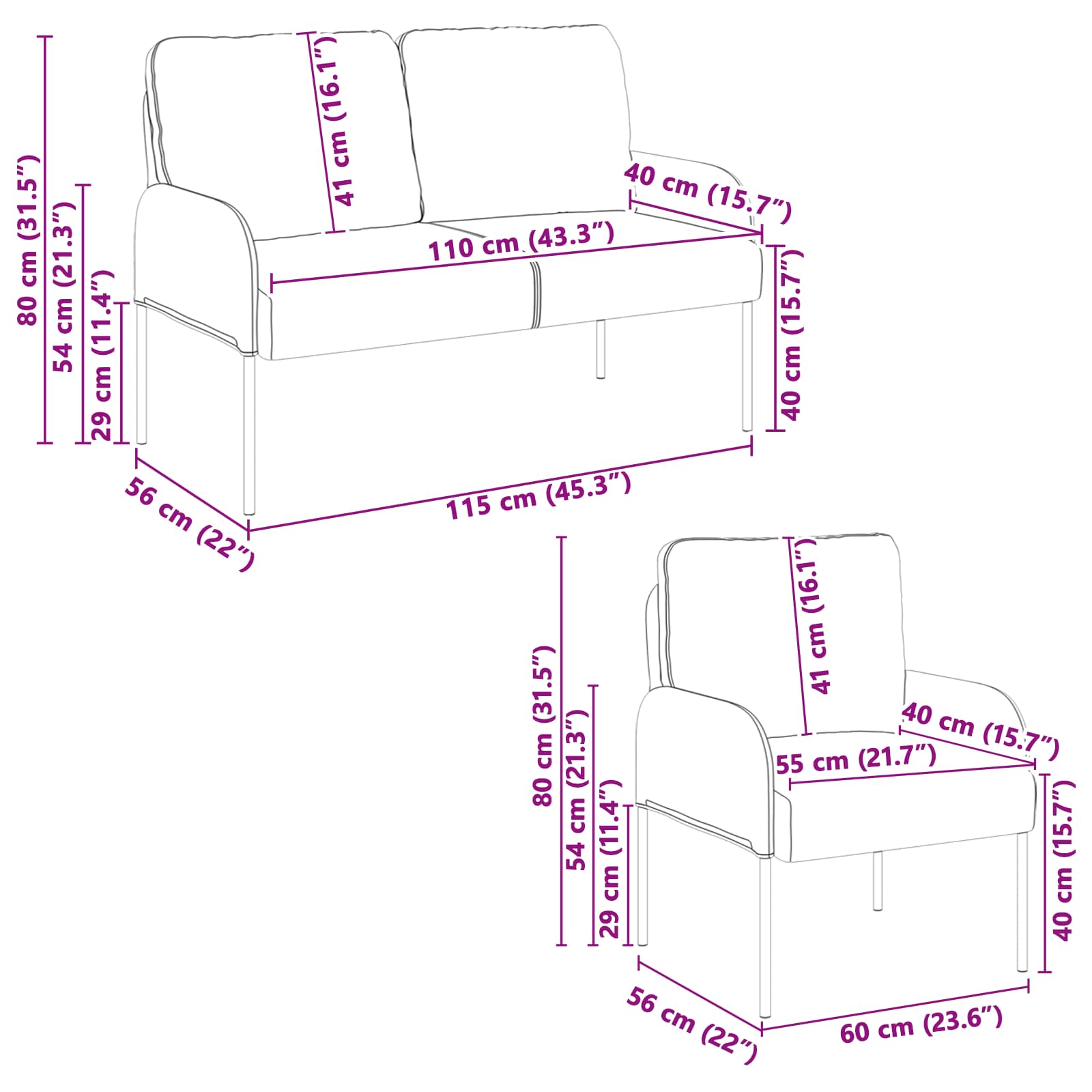 Sofa-Sets met kussen 3 pcs Roze 115 x 56 x 80 cm Multiplex – afbeelding 11