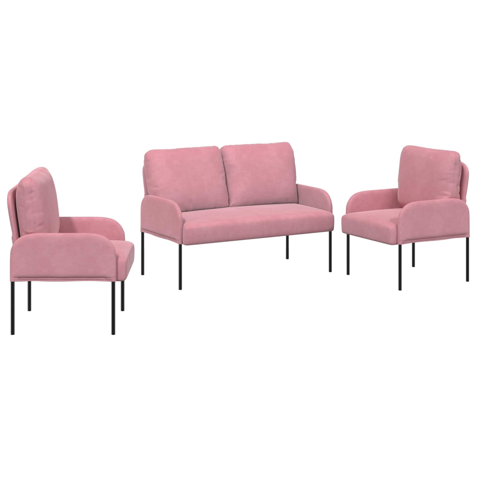 Sofa-Sets met kussen 3 pcs Roze 115 x 56 x 80 cm Multiplex – afbeelding 2