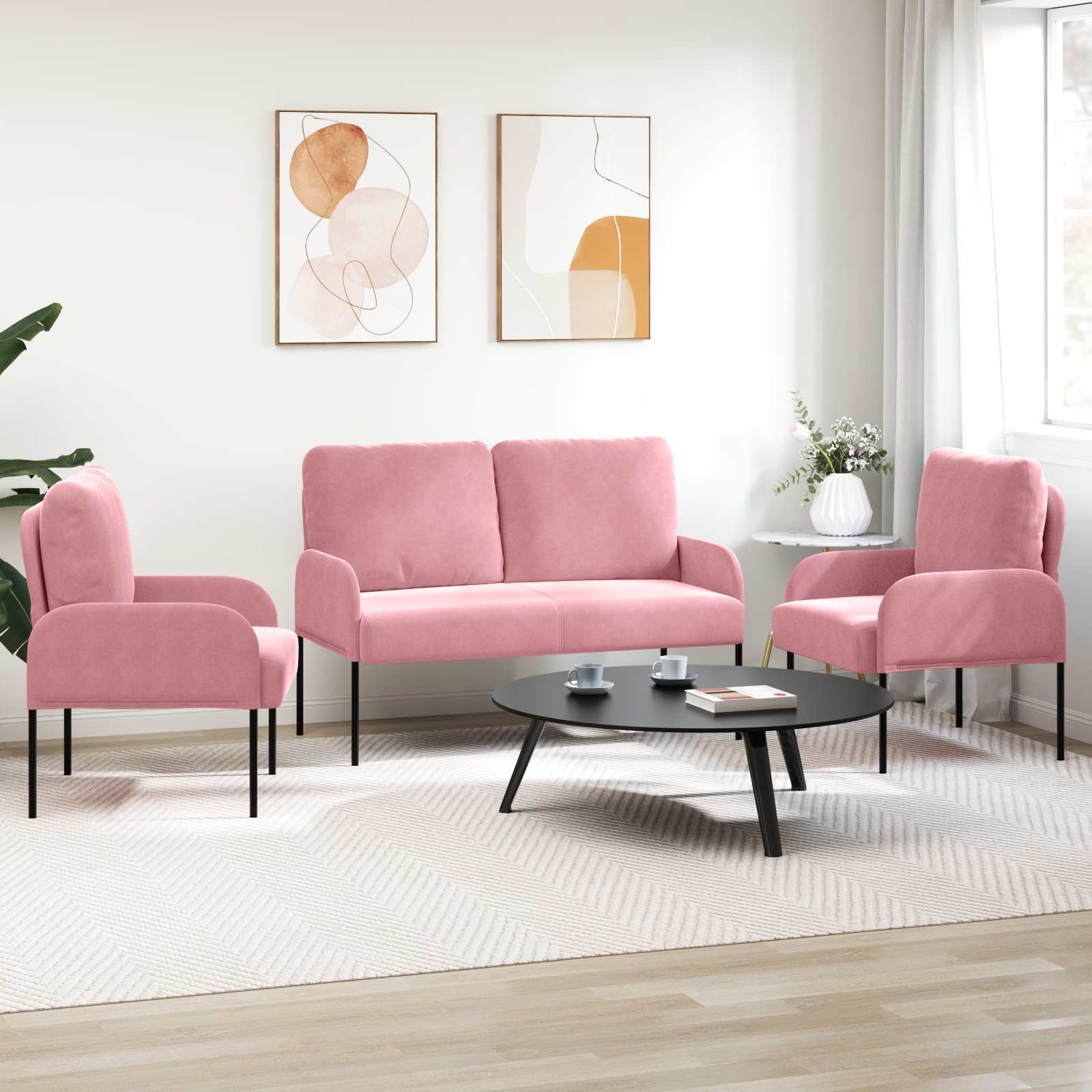 Sofa-Sets met kussen 3 pcs Roze 115 x 56 x 80 cm Multiplex – afbeelding 3