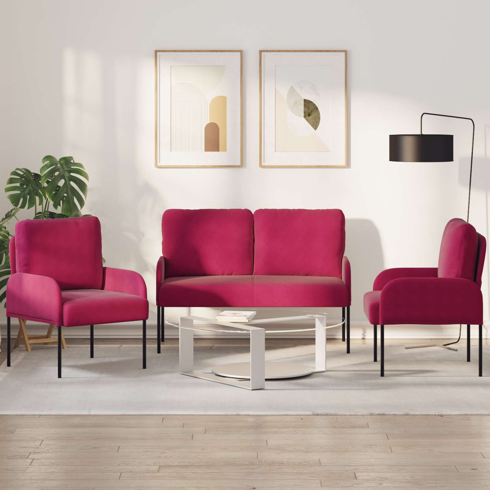 Sofa-Sets met kussen 3 pcs Wijnrood 115 x 56 x 80 cm Multiplex