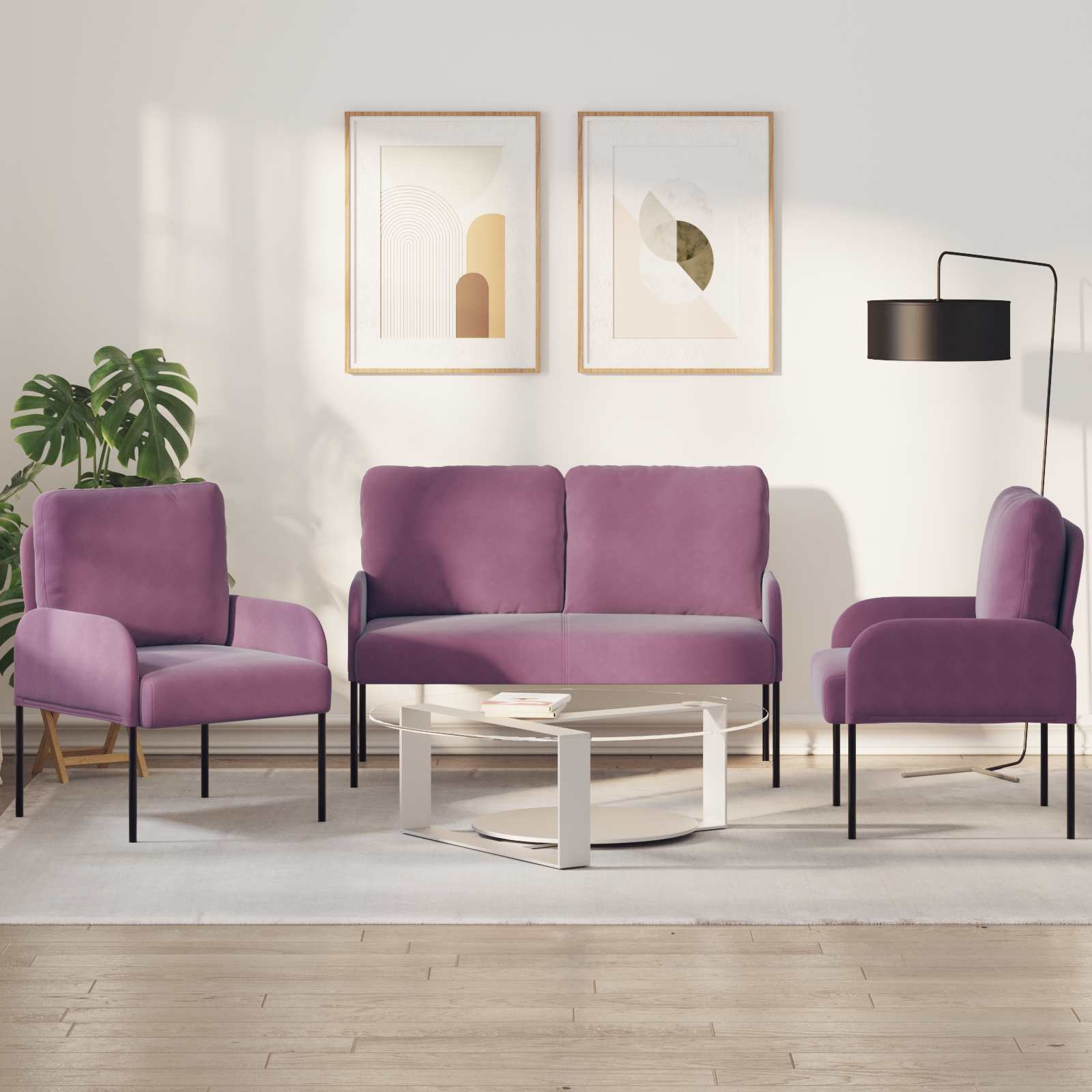 Sofa-Sets met kussen 3 pcs Paars 115 x 56 x 80 cm Multiplex – afbeelding 1