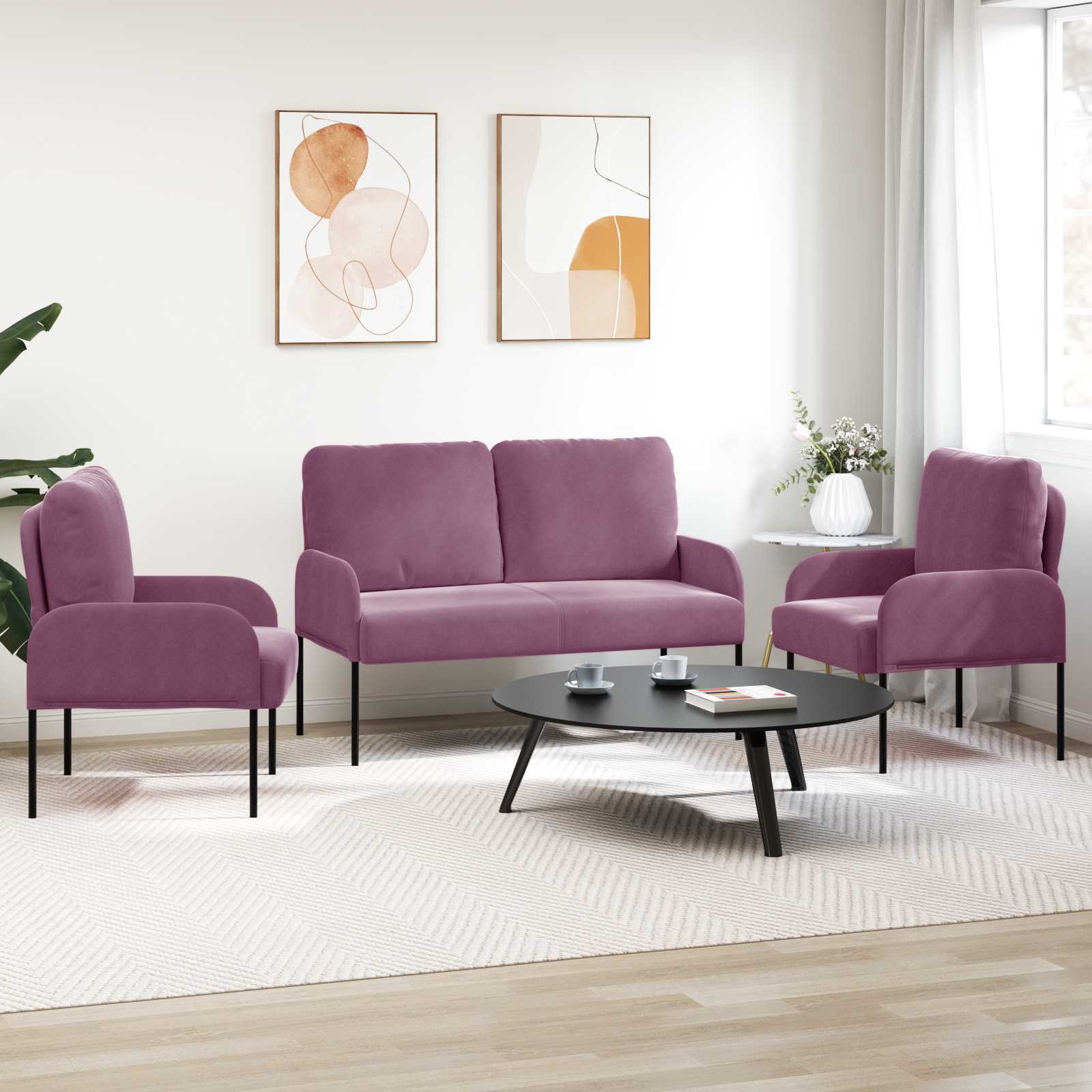 Sofa-Sets met kussen 3 pcs Paars 115 x 56 x 80 cm Multiplex – afbeelding 3