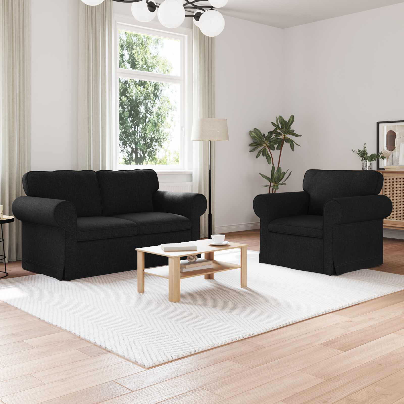 Bankstel 2 pcs Zwart 155 x 82 x 80 cm Stof