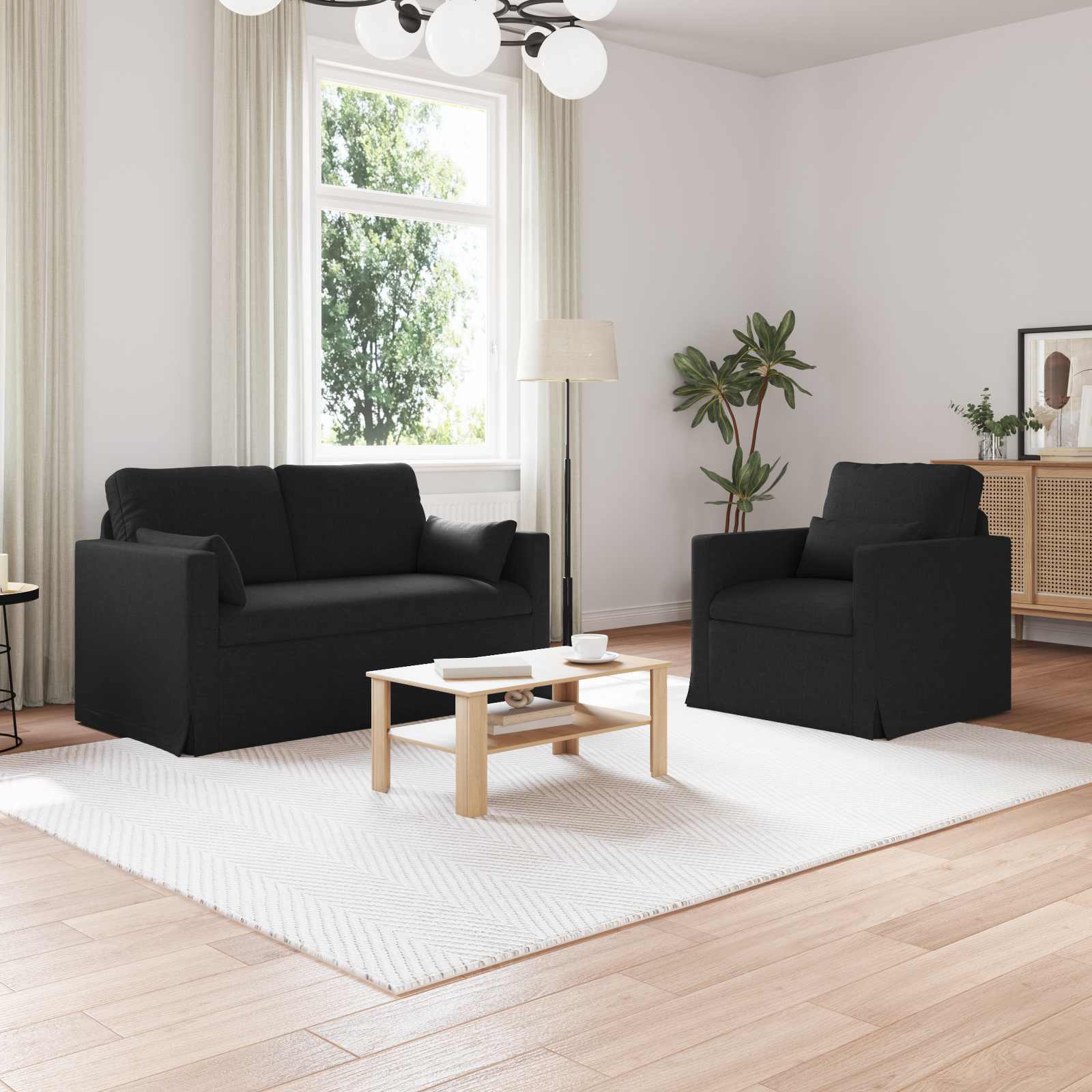 Bankstel 2 pcs Zwart 139 x 78 x 80 cm Stof
