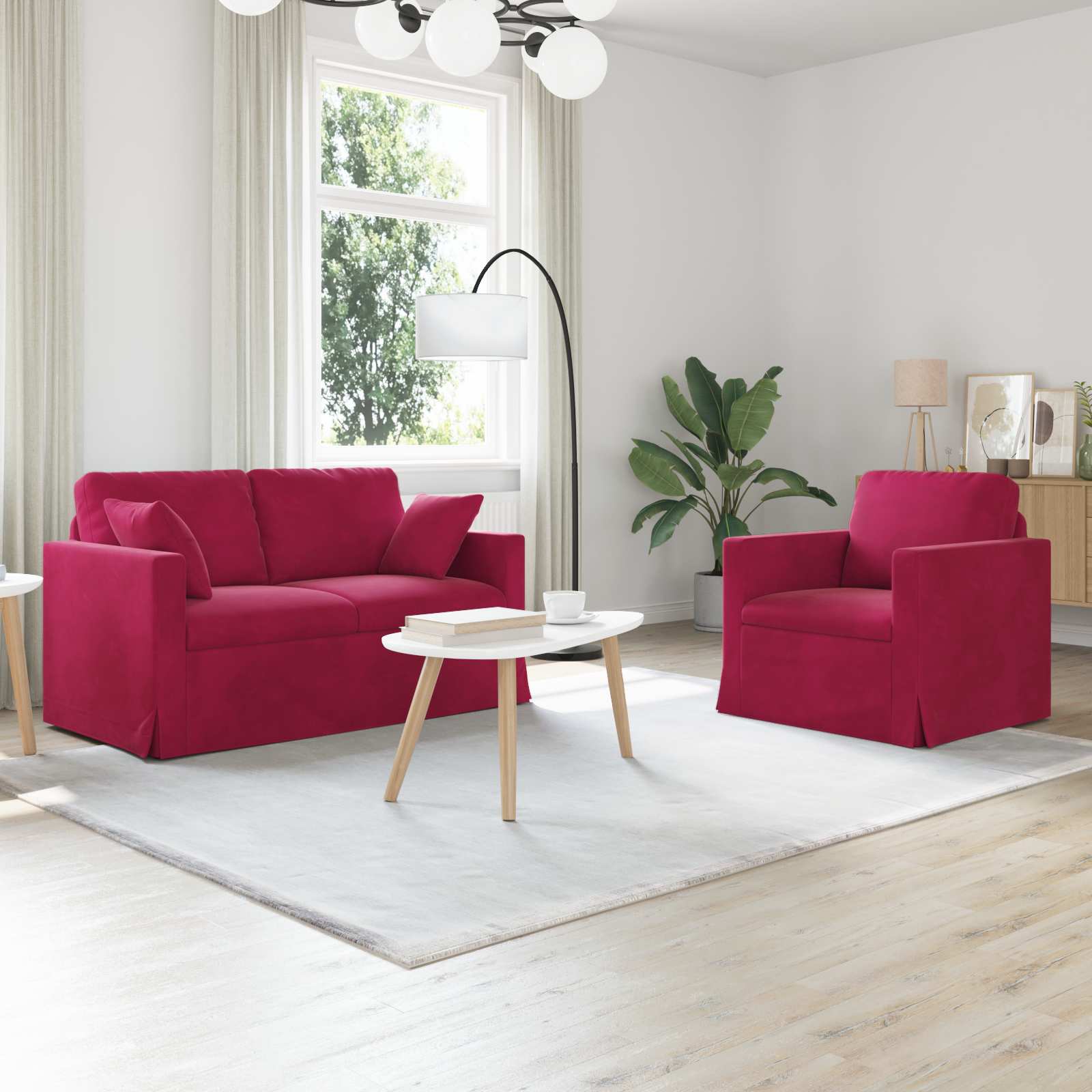 Bankstel 2 pcs Wijnrood 138 x 78 x 80 cm Fluweel