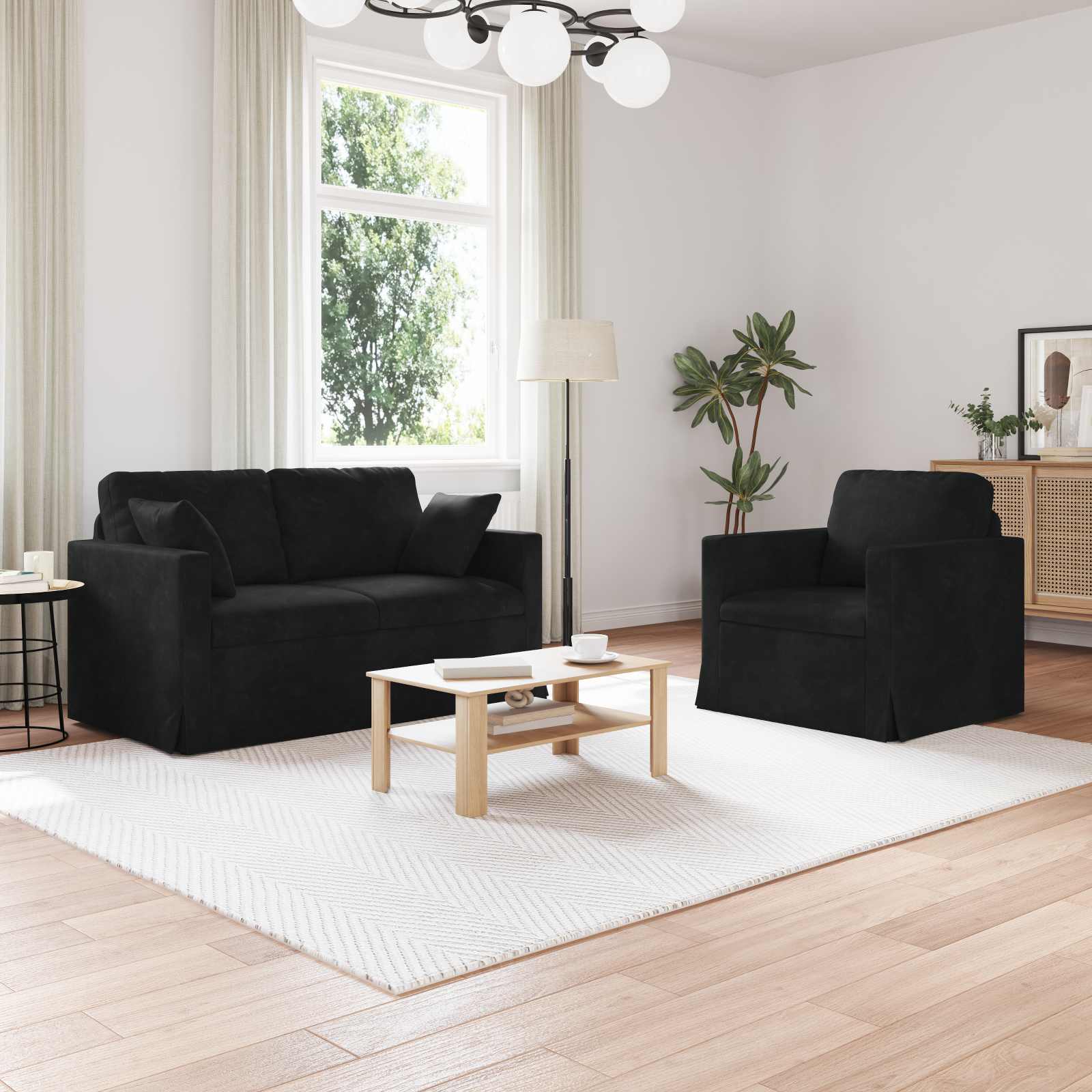 Bankstel 2 pcs Zwart 138 x 78 x 80 cm Fluweel