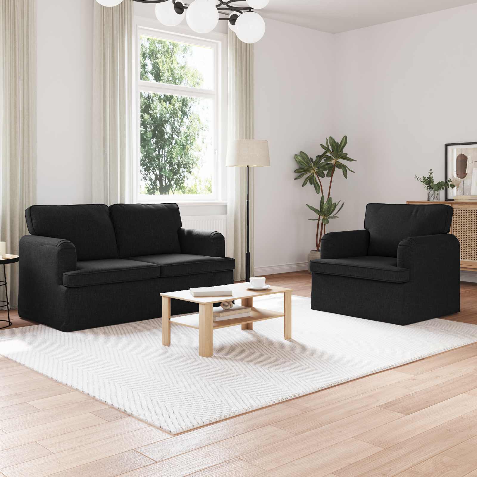 Bankstel 2 pcs Zwart 144 x 80 x 85 cm Stof