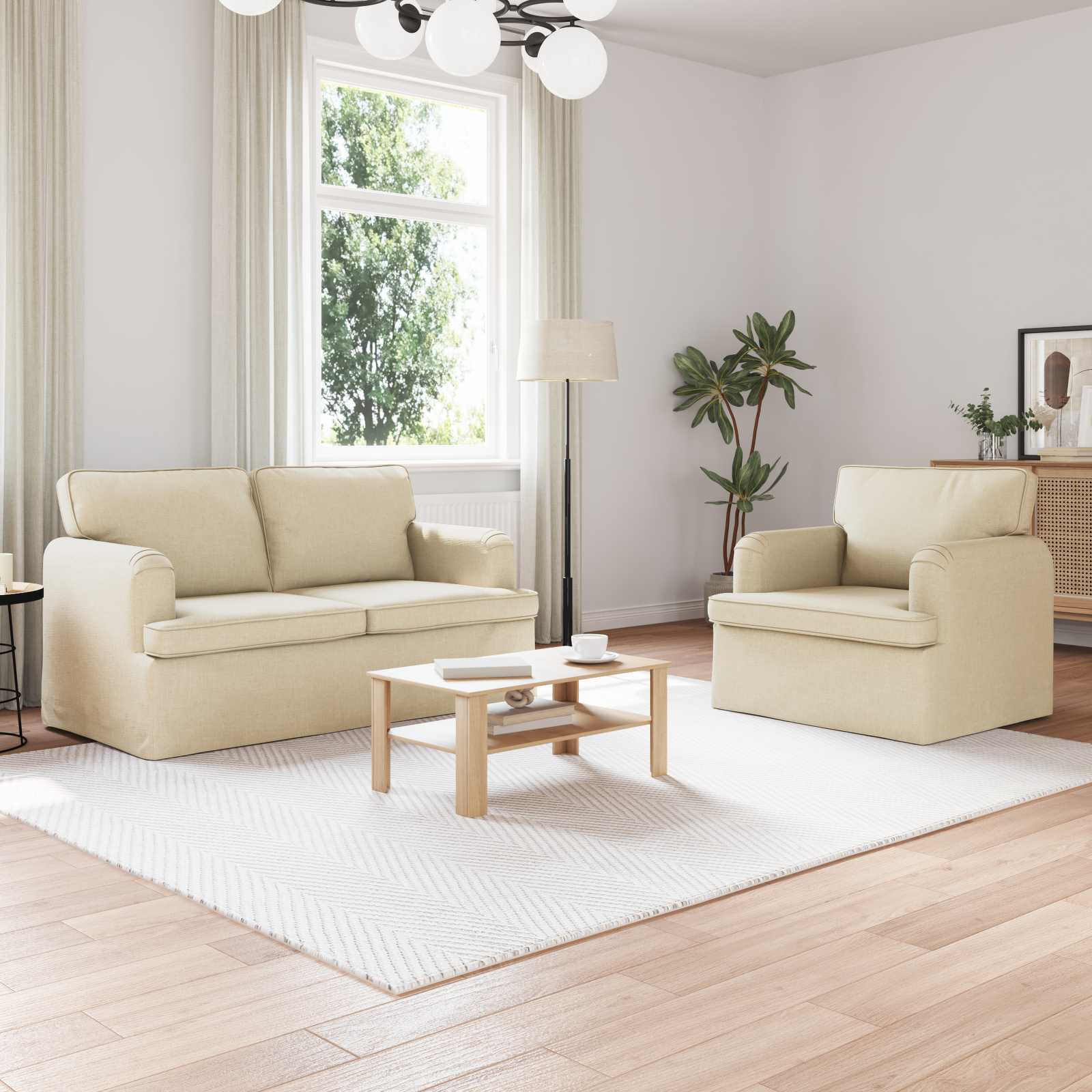Bankstel 2 pcs Crème 144 x 80 x 85 cm Stof