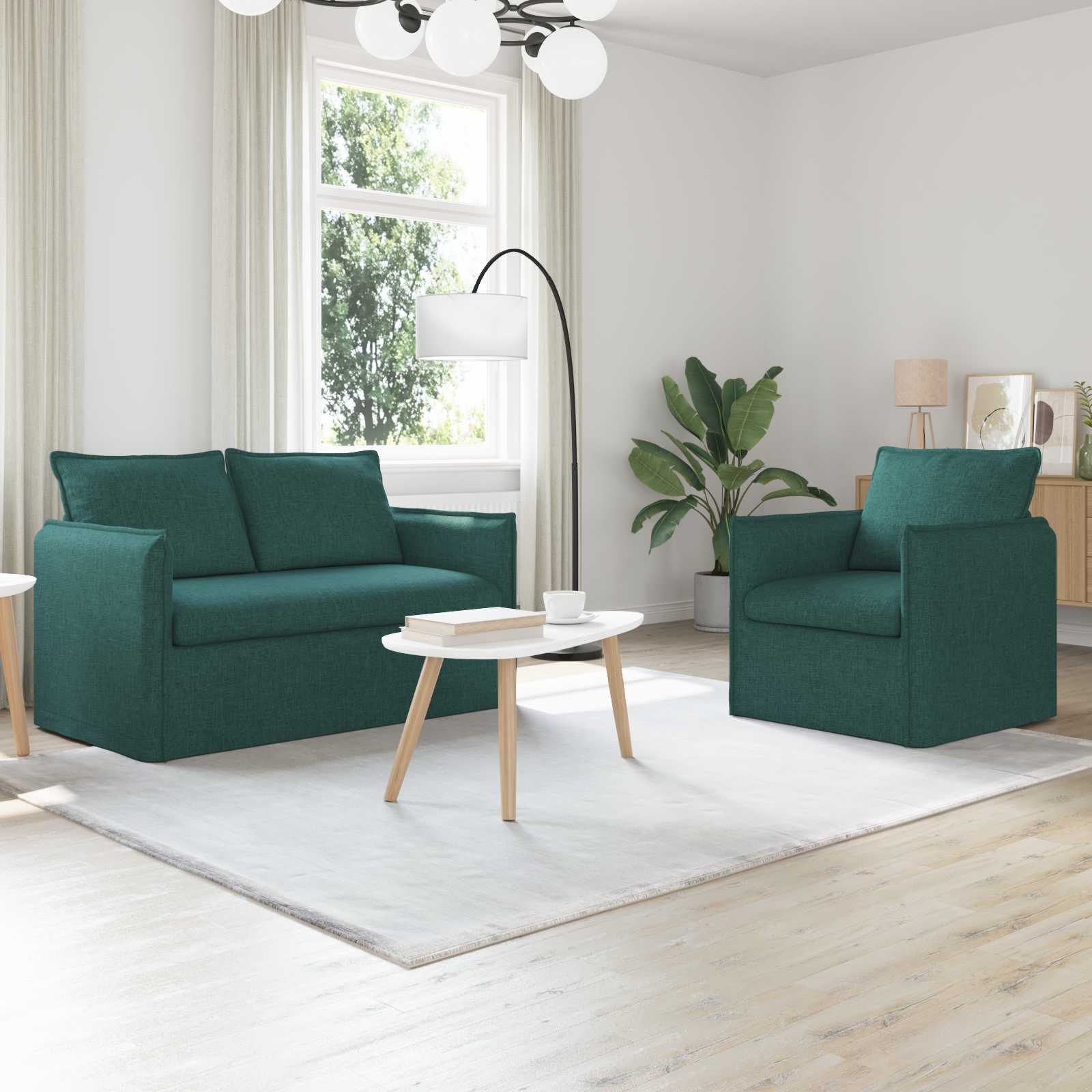 Bankstel 2 pcs Donkergroen 136 x 82 x 85 cm Stof – afbeelding 1