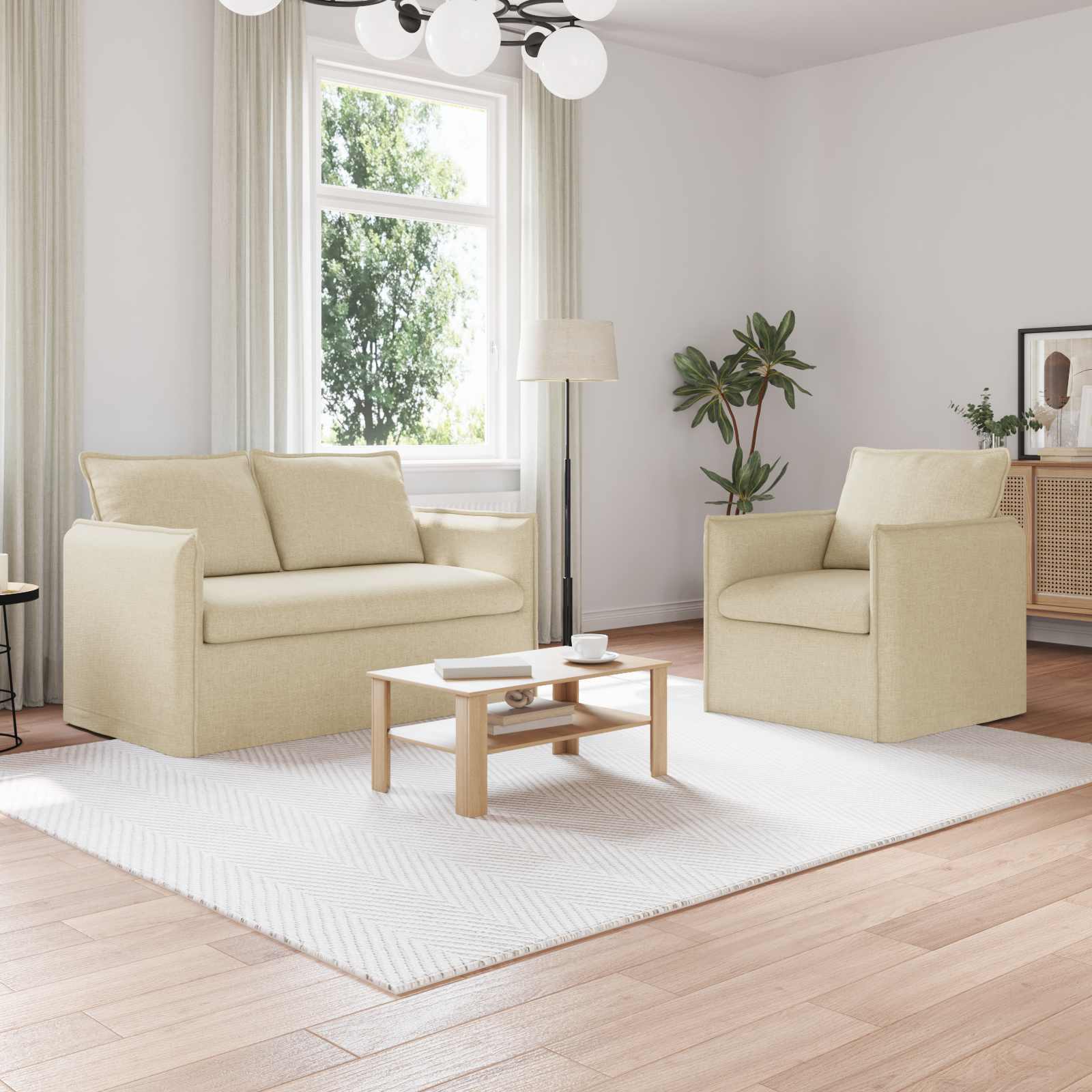 Bankstel 2 pcs Crèmekleurig 136 x 82 x 85 cm Stof