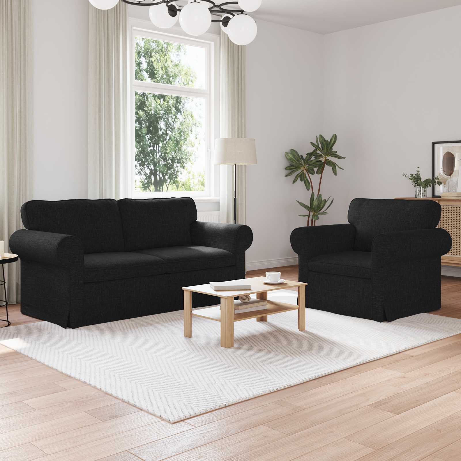 Bankstel 2 pcs Zwart 175 x 82 x 80 cm Stof – afbeelding 1