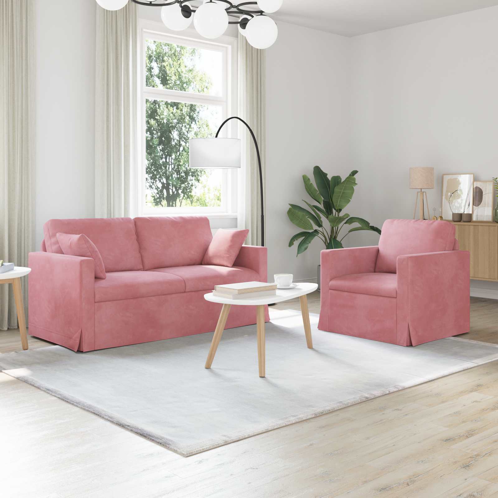 Bankstel 2 pcs Roze 158 x 78 x 80 cm Fluweel – afbeelding 1
