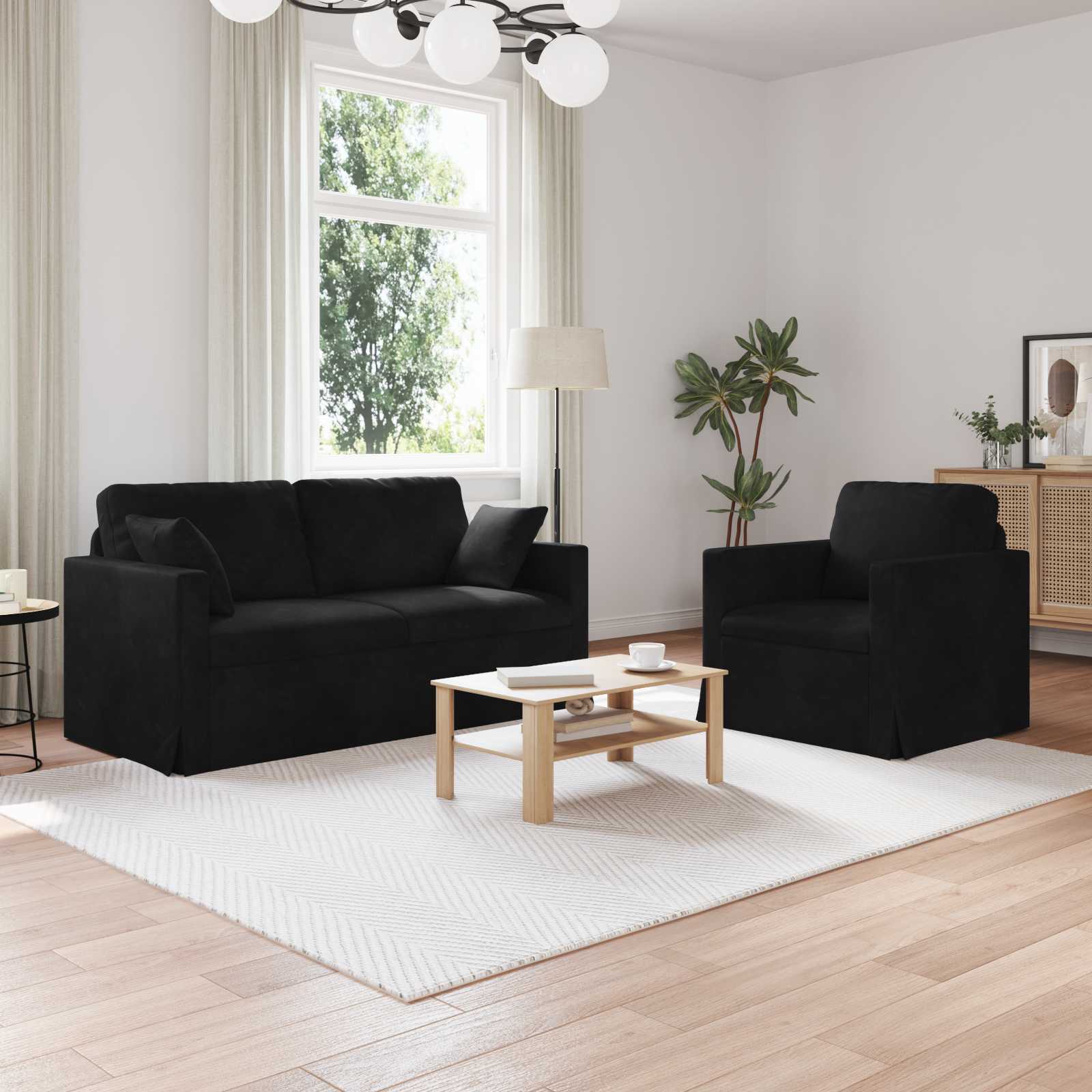 Bankstel 2 pcs Zwart 158 x 78 x 80 cm Fluweel – afbeelding 1