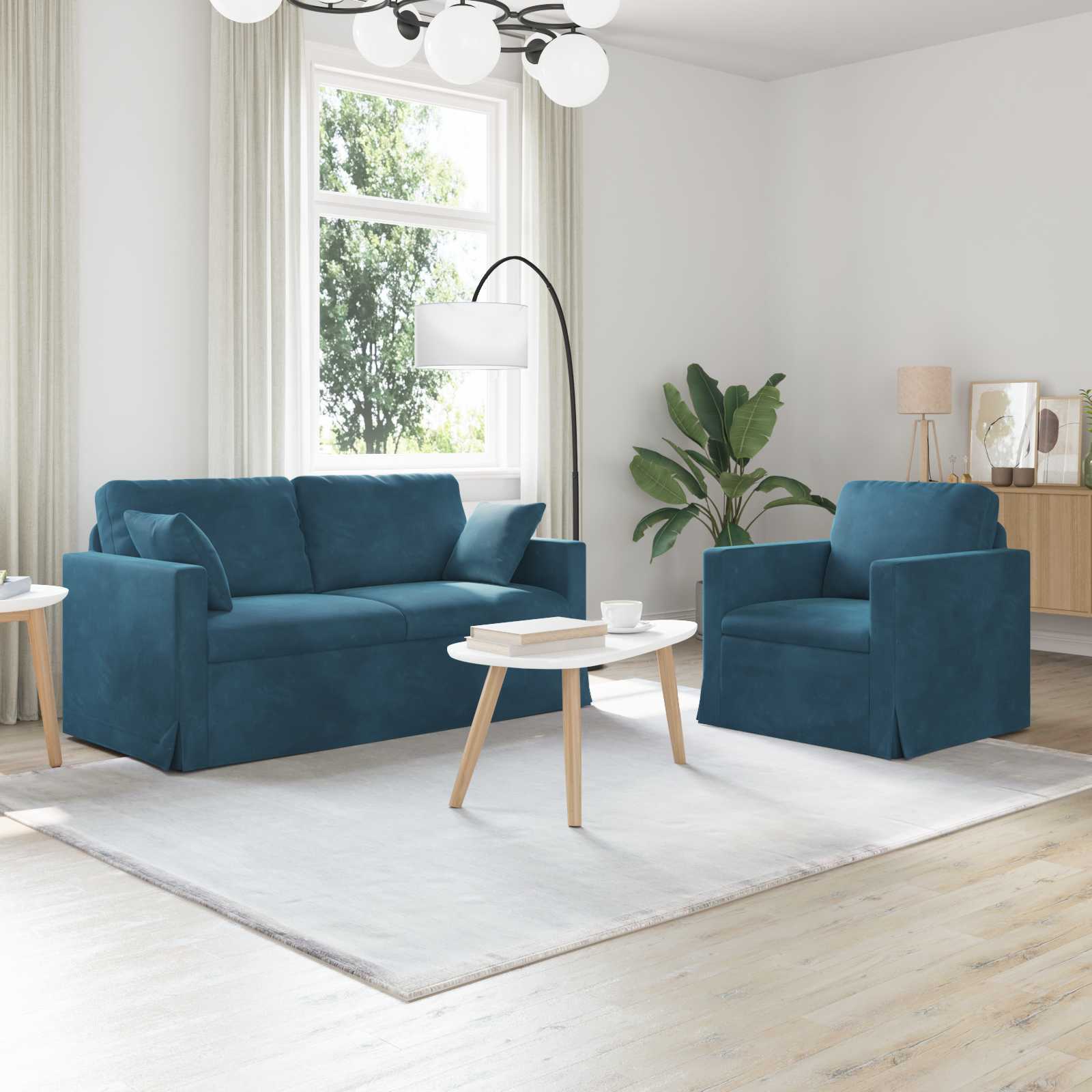 Bankstel 2 pcs Blauw 158 x 78 x 80 cm Fluweel