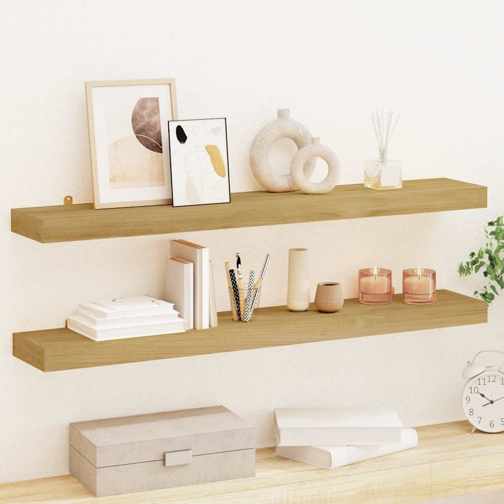 Wandschappen 2 st 90x15x4 cm massief teakhout – afbeelding 1
