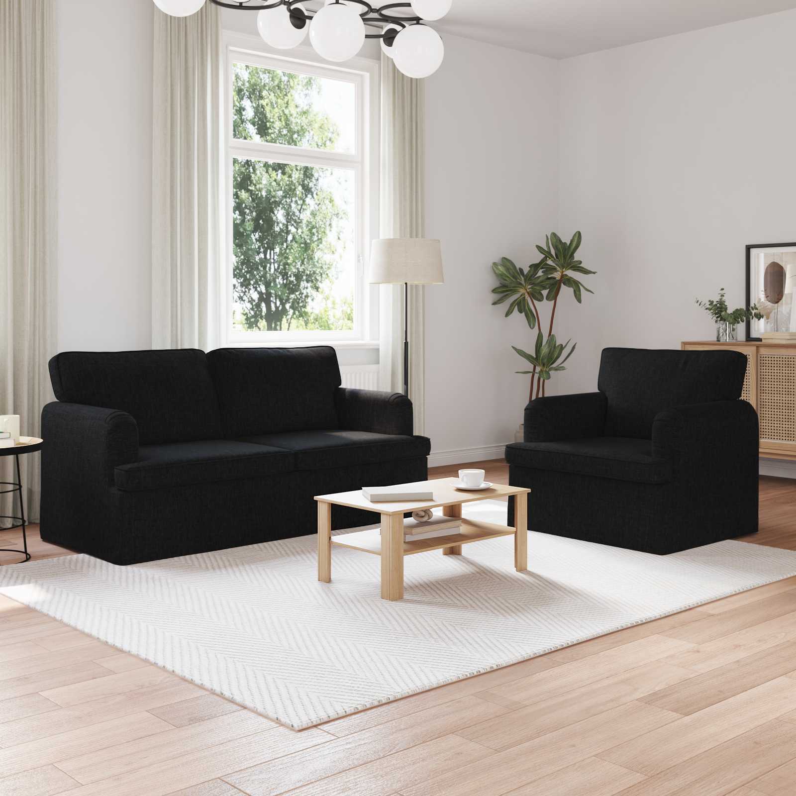 Bankstel 2 pcs Zwart 162 x 80 x 85 cm Stof